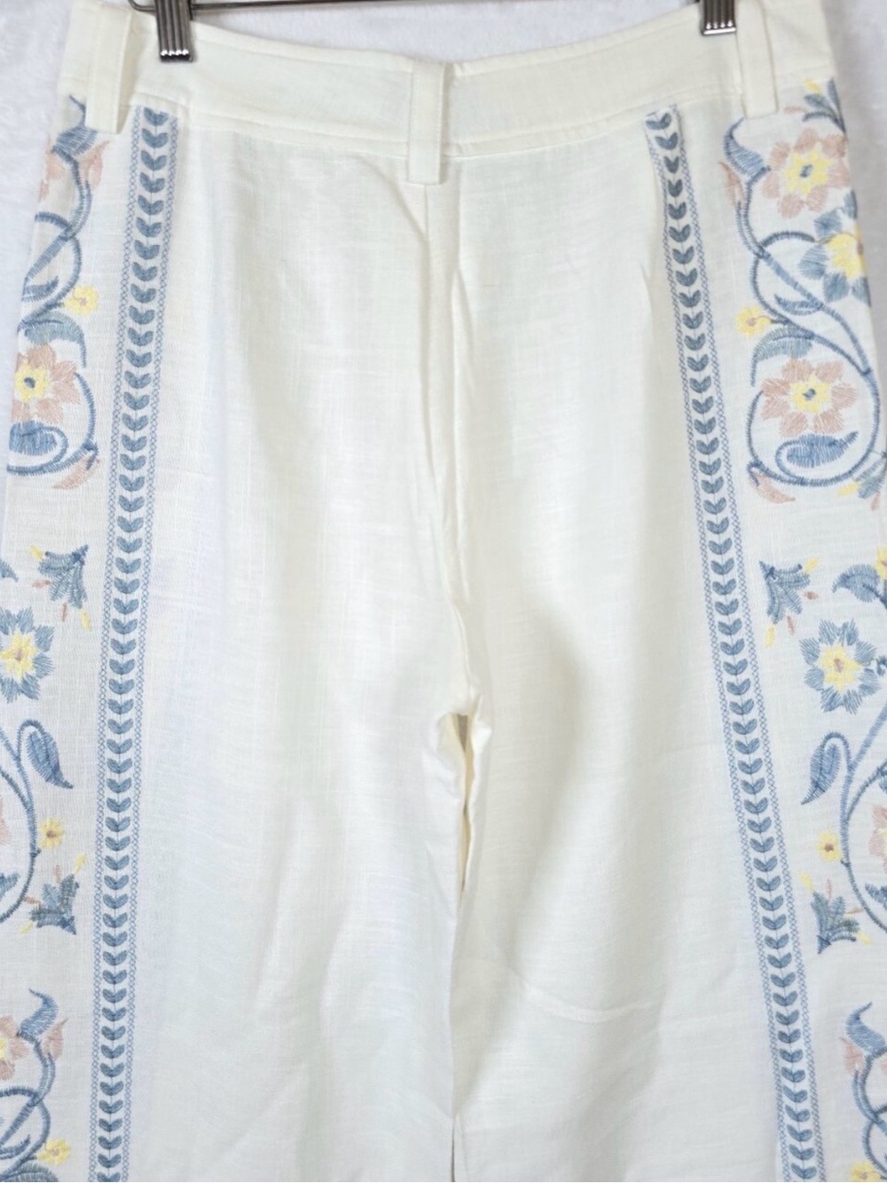 Calypso St. Barth Flower Embroidered Wide-Leg Cream Linen Pants NWT - Picture 4 of 8
